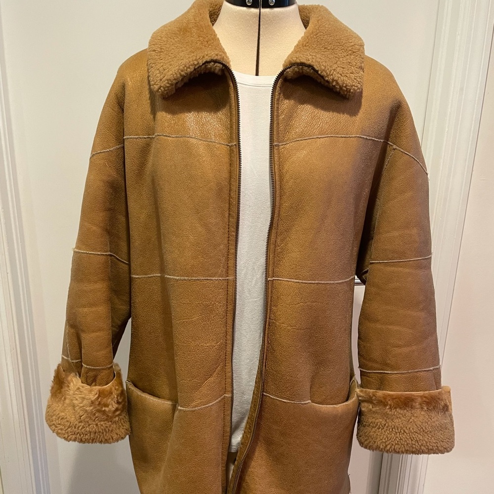 Fantazia Camel Shearling Zip Front Coat - Size S. - Picture 3 of 16